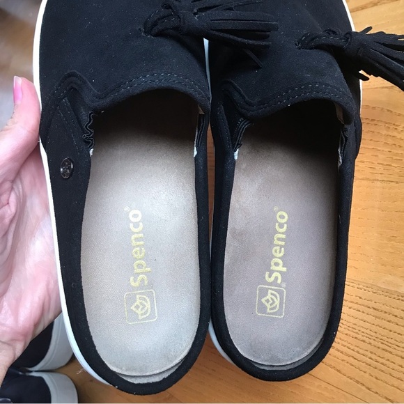 Spenco shoes Slip On Mule Slide Black tassels suede sandals womens size 6.5 - Picture 3 of 10